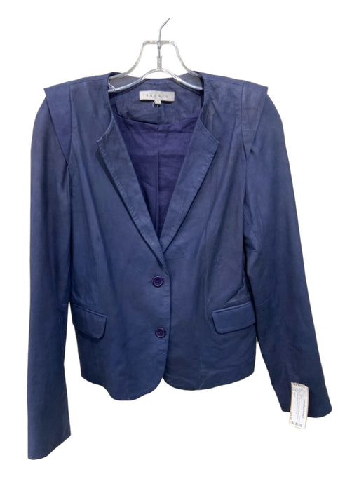 Sandro Size 2 Navy Blue Goat Leather Button Down Long Sleeve Blazer Jacket Navy Blue / 2