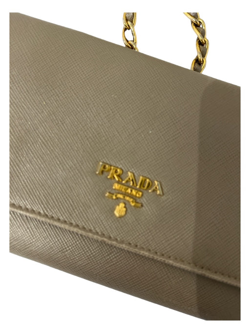 Prada Taupe Gray Saffiano Leather Flap Gold Chain Crossbody Bag Taupe Gray / S