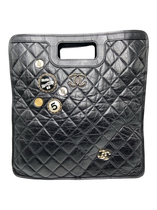 Chanel Black Leather Aged Calfskin Charms Chain Tote Bag Black / Large