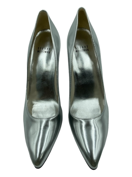 Stuart Weitzman Shoe Size 7.5 Silver Patent Pointed Toe Closed Heel Midi Pumps Silver / 7.5