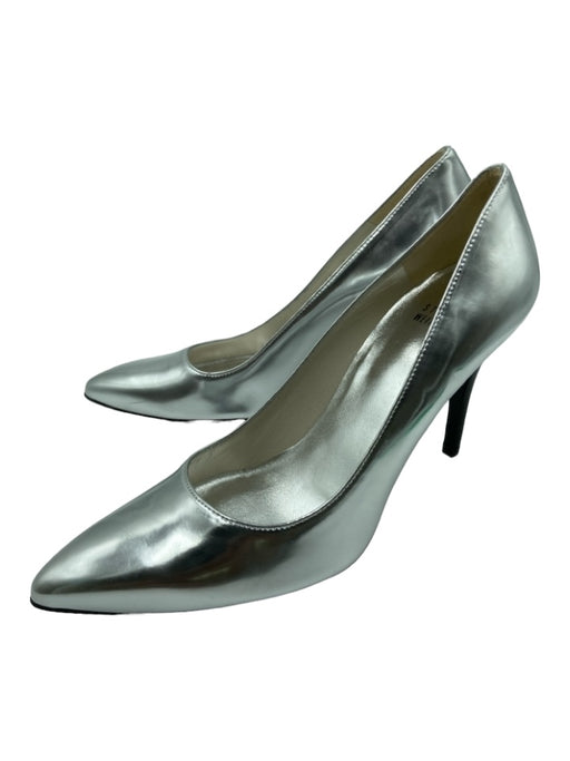 Stuart Weitzman Shoe Size 7.5 Silver Patent Pointed Toe Closed Heel Midi Pumps Silver / 7.5