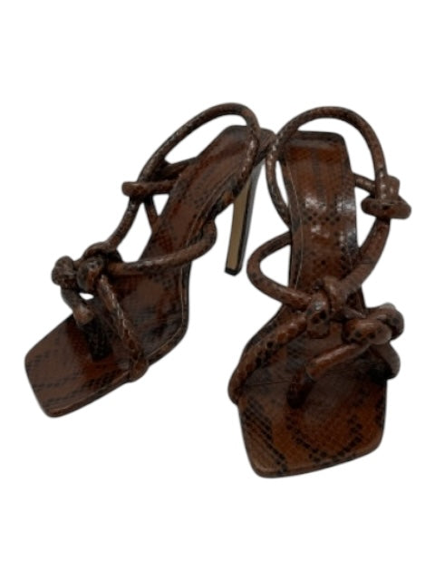 Bottega Veneta Brown & Black Leather Knot Square Toe Slingback Curved Heel Pumps Brown & Black