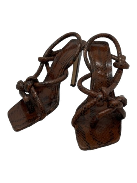 Bottega Veneta Brown & Black Leather Knot Square Toe Slingback Curved Heel Pumps Brown & Black