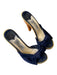 Jimmy Choo Shoe Size 37 Navy & Brown Suede & Wood Peep Toe Tie Detail Heel Shoes Navy & Brown / 37