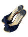 Jimmy Choo Shoe Size 37 Navy & Brown Suede & Wood Peep Toe Tie Detail Heel Shoes Navy & Brown / 37