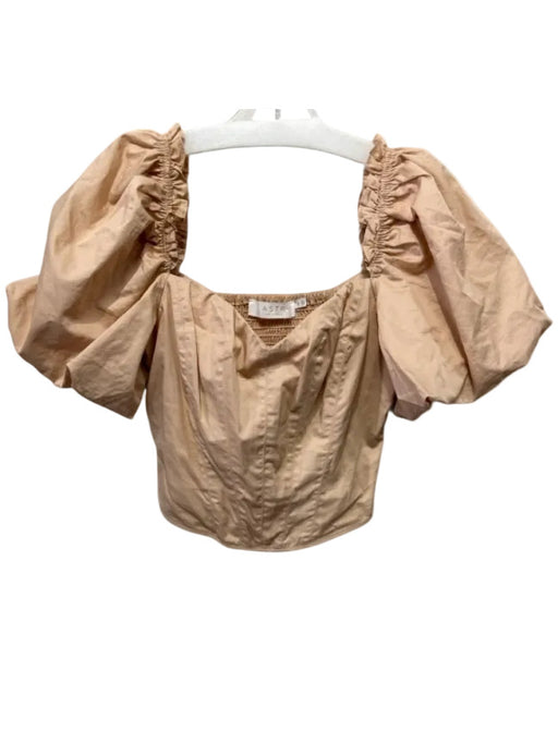 ASTR Size S Tan Cotton Puff Sleeves Zip Close Boned Bodice Top Tan / S