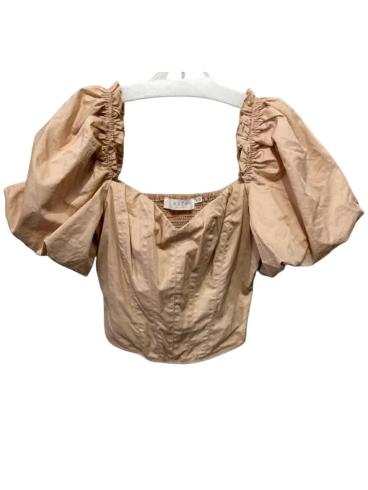 ASTR Size S Tan Cotton Puff Sleeves Zip Close Boned Bodice Top Tan / S