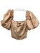 ASTR Size S Tan Cotton Puff Sleeves Zip Close Boned Bodice Top Tan / S