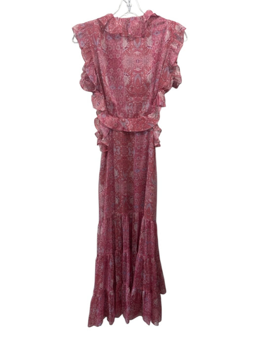 Misa Size L Pink, Blue, Multi Polyester Sleeveless Floral Print Sheer Maxi Dress Pink, Blue, Multi / L