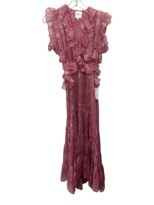 Misa Size L Pink, Blue, Multi Polyester Sleeveless Floral Print Sheer Maxi Dress Pink, Blue, Multi / L