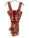 Farm Rio Size XS Red & White Linen & Viscose Sleeveless Floral Print Sash Romper Red & White / XS