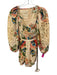 Farm Rio Size XS Pink, Blue, Multi Linen & Viscose Long puff sleeve Belt Romper Pink, Blue, Multi / XS