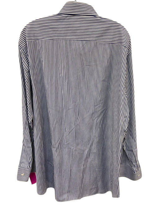 Salvatore Ferragamo Size XL Blue & White Cotton Striped Men's Long Sleeve Shirt Blue & White / XL