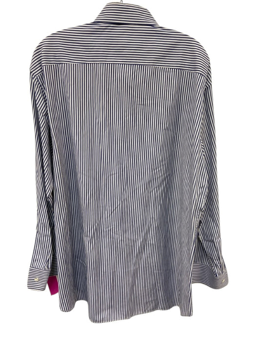 Salvatore Ferragamo Size XL Blue & White Cotton Striped Men's Long Sleeve Shirt Blue & White / XL