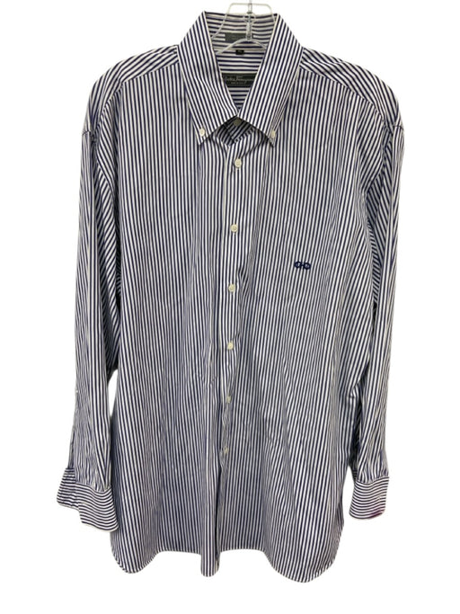 Salvatore Ferragamo Size XL Blue & White Cotton Striped Men's Long Sleeve Shirt Blue & White / XL