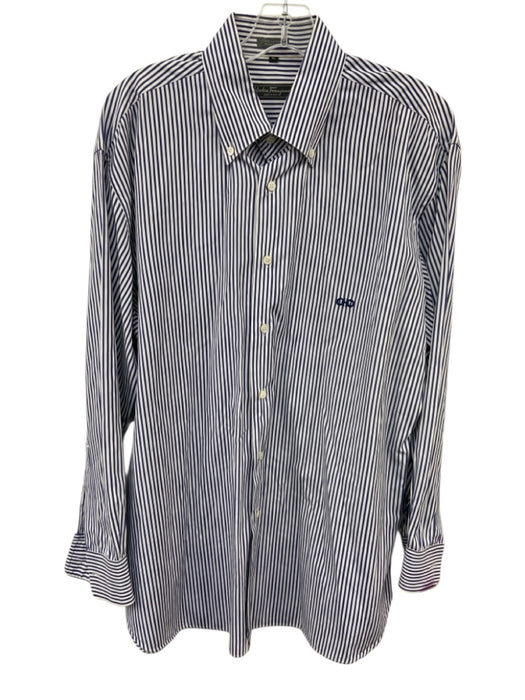 Salvatore Ferragamo Size XL Blue & White Cotton Striped Men's Long Sleeve Shirt Blue & White / XL