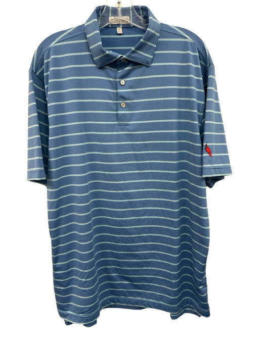 Peter Millar Size L Blue & Light Blue Polyester Striped Polo Men's Short Sleeve Blue & Light Blue / L