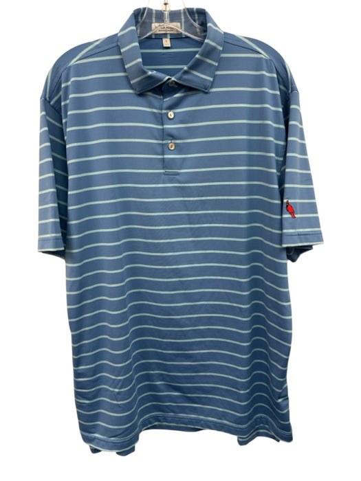 Peter Millar Size L Blue & Light Blue Polyester Striped Polo Men's Short Sleeve Blue & Light Blue / L