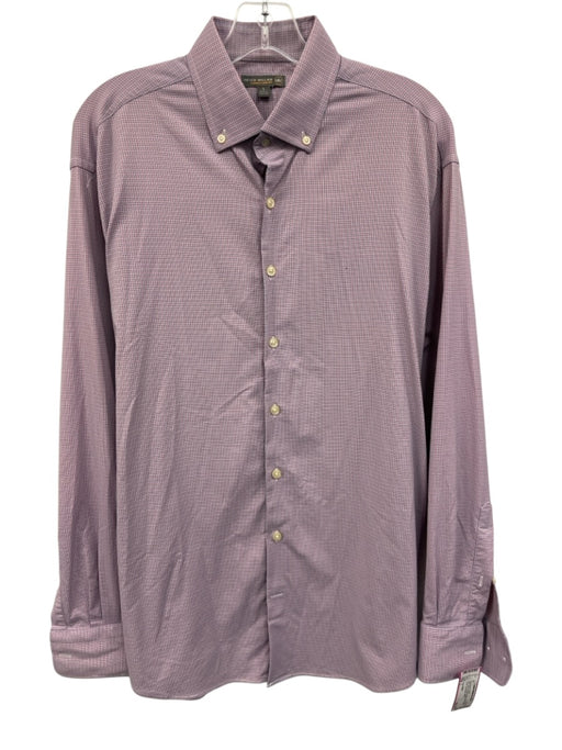 Peter Millar Size L Pink, Blue & White Nylon Plaid Button Down Long Sleeve Shirt Pink, Blue & White / L