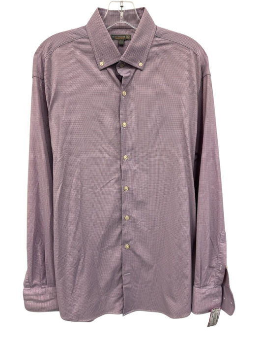 Peter Millar Size L Pink, Blue & White Nylon Plaid Button Down Long Sleeve Shirt Pink, Blue & White / L