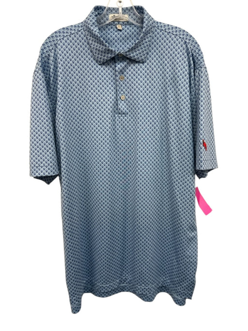 Peter Millar Size L Blue & Light Blue Polyester All Over Print Polo Short Sleeve Blue & Light Blue / L