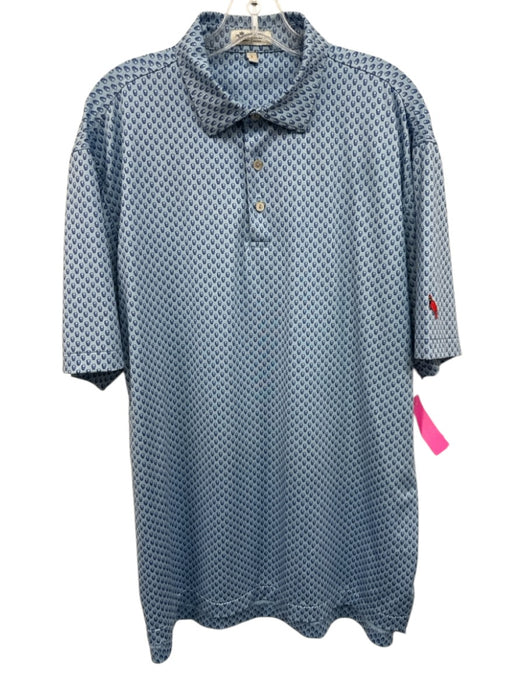 Peter Millar Size L Blue & Light Blue Polyester All Over Print Polo Short Sleeve Blue & Light Blue / L