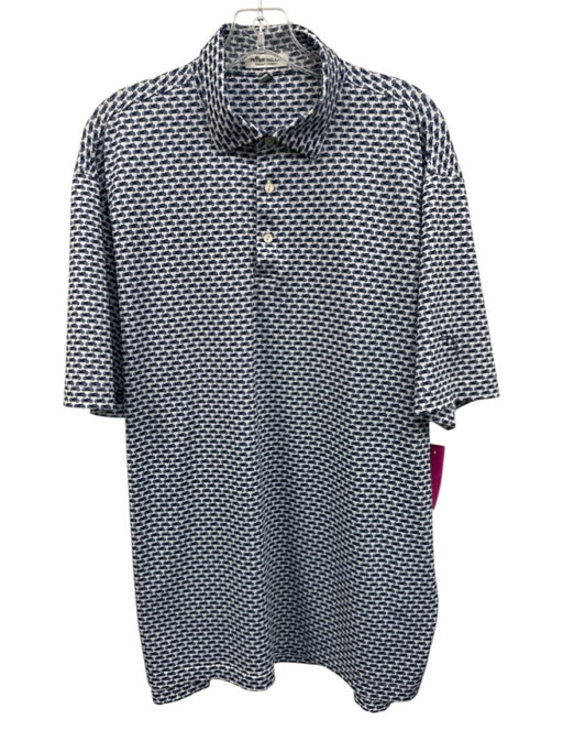 Peter Millar Size L Blue & White Polyester All Over Print Polo Short Sleeve Blue & White / L
