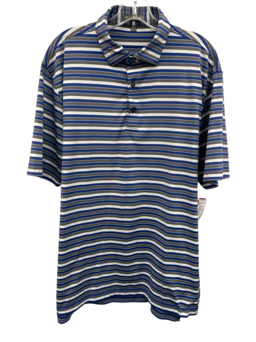 Peter Millar Size L Blue, White & Gray Polyester Striped Polo Men's Short Sleeve Blue, White & Gray / L
