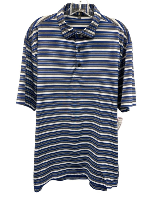 Peter Millar Size L Blue, White & Gray Polyester Striped Polo Men's Short Sleeve Blue, White & Gray / L