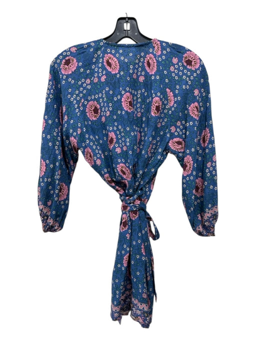 Natalie Martin Size XS Blue, Pink & Green Rayon 1/2 Balloon Sleeve Floral Dress Blue, Pink & Green / XS