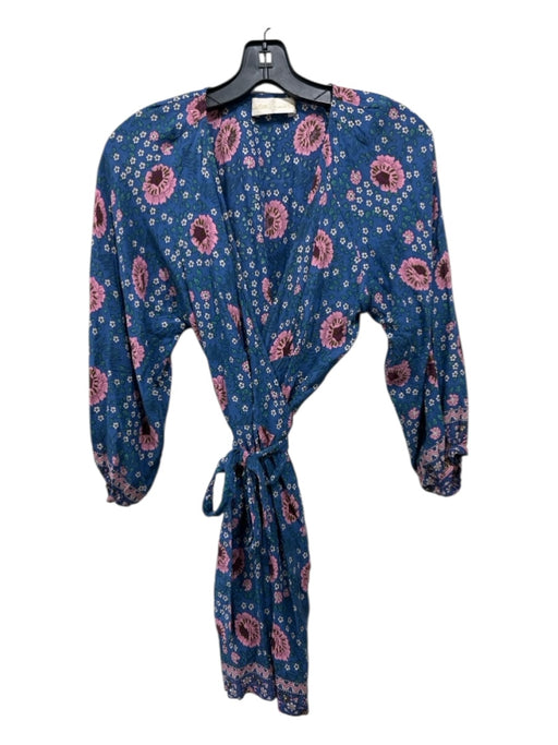 Natalie Martin Size XS Blue, Pink & Green Rayon 1/2 Balloon Sleeve Floral Dress Blue, Pink & Green / XS
