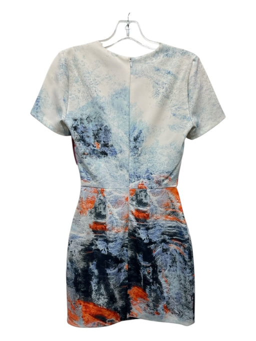 Bec & Bridge Size 4 White, Blue & Orange Polyester Short Sleeve Open Front Dress White, Blue & Orange / 4