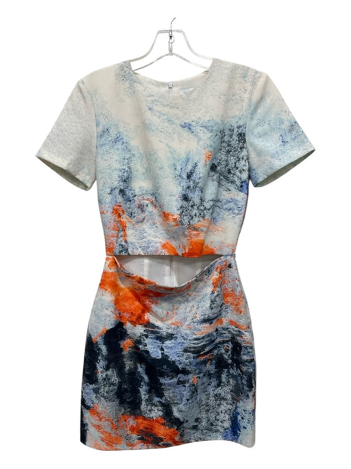 Bec & Bridge Size 4 White, Blue & Orange Polyester Short Sleeve Open Front Dress White, Blue & Orange / 4