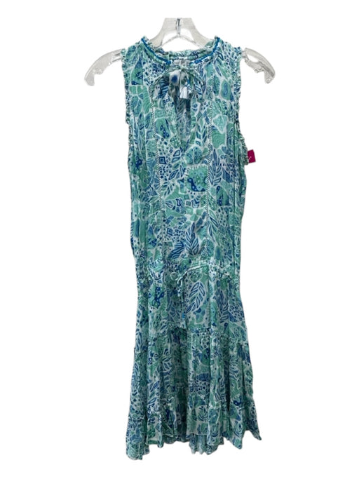 Poupette St. Barth Size XS Green, White, Blue Viscose Abstract Floral Dress Green, White, Blue / XS