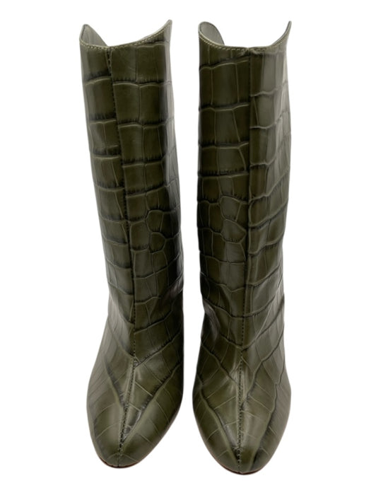 Schutz Shoe Size 6 Green & Black leather sole Croc Embossed Block heel Boots Green & Black / 6