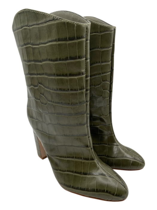 Schutz Shoe Size 6 Green & Black leather sole Croc Embossed Block heel Boots Green & Black / 6