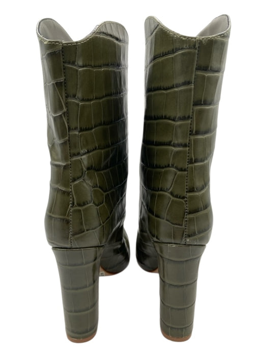 Schutz Shoe Size 6 Green & Black leather sole Croc Embossed Block heel Boots Green & Black / 6