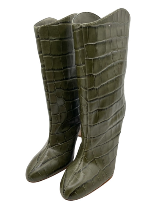 Schutz Shoe Size 6 Green & Black leather sole Croc Embossed Block heel Boots Green & Black / 6