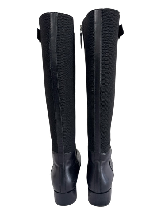 Aquatalia Shoe Size 8.5 Black Leather Stacked Heel Square Toe Zipper Booties Black / 8.5