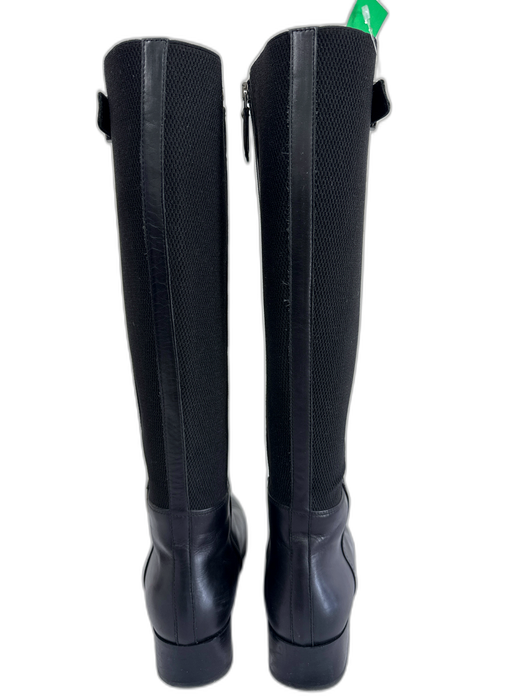 Aquatalia Shoe Size 8.5 Black Leather Stacked Heel Square Toe Zipper Booties Black / 8.5