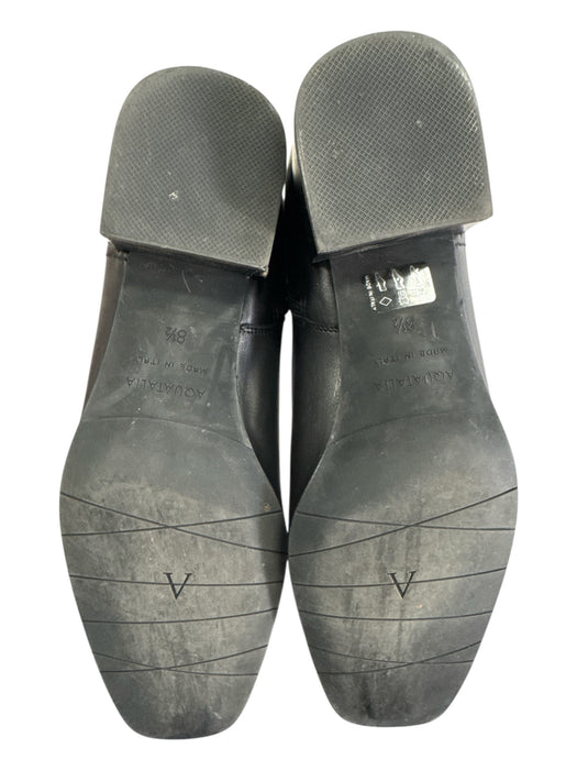 Aquatalia Shoe Size 8.5 Black Leather Stacked Heel Square Toe Zipper Booties Black / 8.5