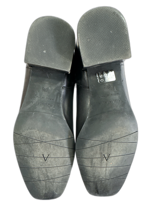 Aquatalia Shoe Size 8.5 Black Leather Stacked Heel Square Toe Zipper Booties Black / 8.5