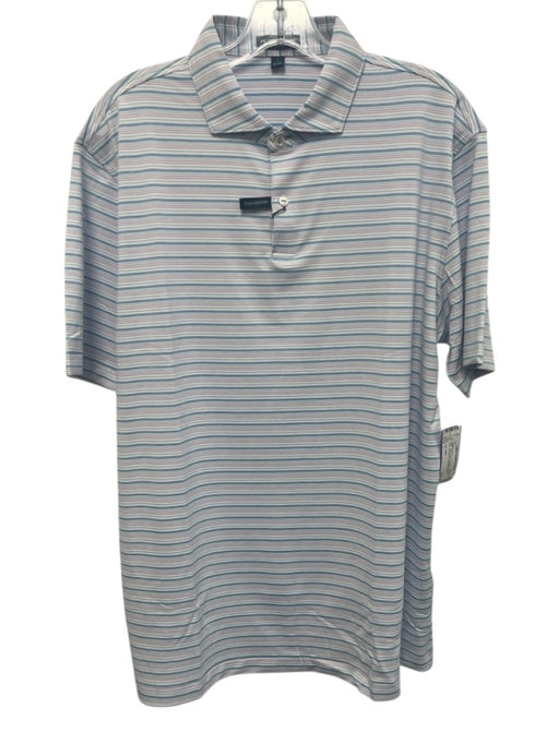 Peter Millar NWT Size L Pink & Blue Synthetic Striped Polo Men's Short Sleeve Pink & Blue / L