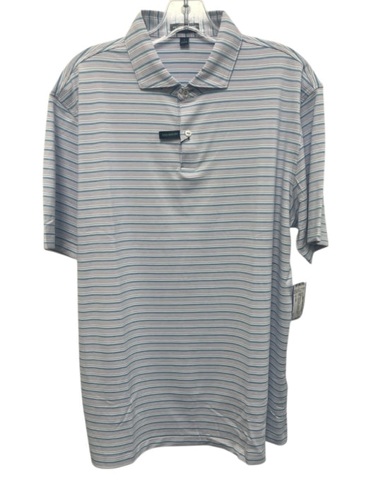 Peter Millar NWT Size L Pink & Blue Synthetic Striped Polo Men's Short Sleeve Pink & Blue / L