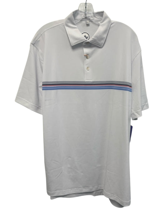 Peter Millar NWT Size L White Synthetic Striped Polo Athleisure Short Sleeve White / L