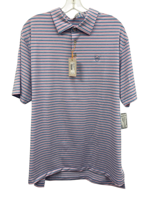 Peter Millar Size L Pink, Blue & White Polyethylene Striped Polo Short Sleeve Pink, Blue & White / L