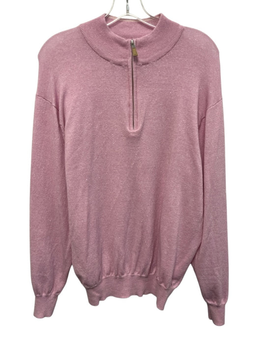 Peter Millar Size L Pink Wool Blend Solid Quarter Zip Men's Sweater Pink / L