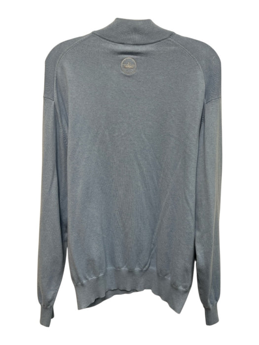 Peter Millar Size L Blue Cotton Blend Solid Quarter Zip Knit Men's Sweater Blue / L