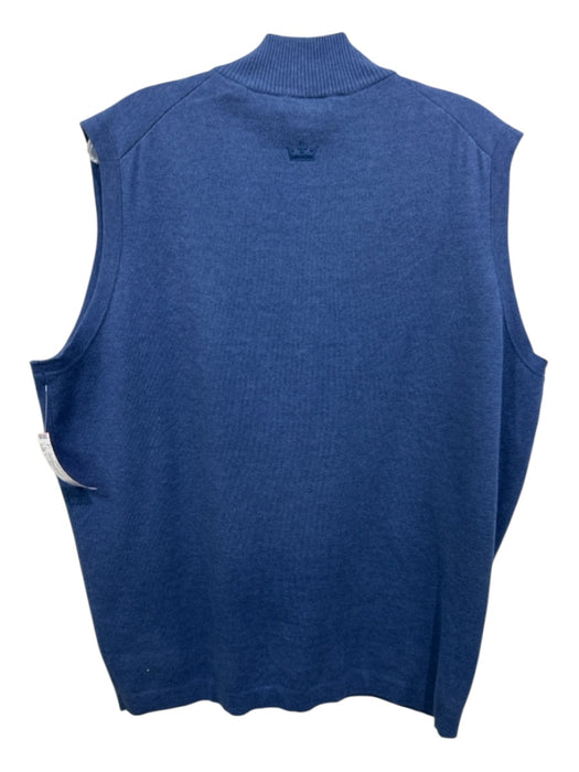 Peter Millar Size L Blue Cotton Blend Solid Quarter Zip Vest Men's Sweater Blue / L