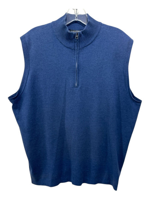 Peter Millar Size L Blue Cotton Blend Solid Quarter Zip Vest Men's Sweater Blue / L